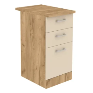 Corp inferior bucatarie Smart 400, cu blat + sertare, stejar A458 + crem mat, 40 x 60 x 85 cm